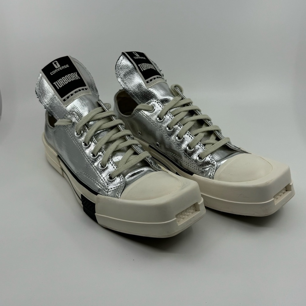 Rick Owens Metallic Silver and Cream Sneakers